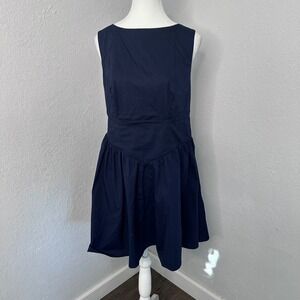 Wild Fable Navy Blue Open Back Tie Bow Mini Dress Sleeveless Drop Waist Size L